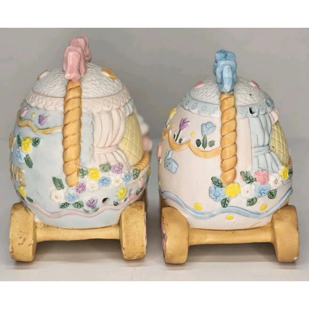 Hand Painted Easter Egg Train 3 Piece Set, Hand Painted Porcelain - Vtg‎